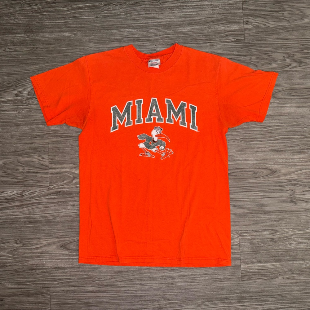 Vintage 90s Champion University of Miami Hurricanes Orange Shirt Mens Sz M